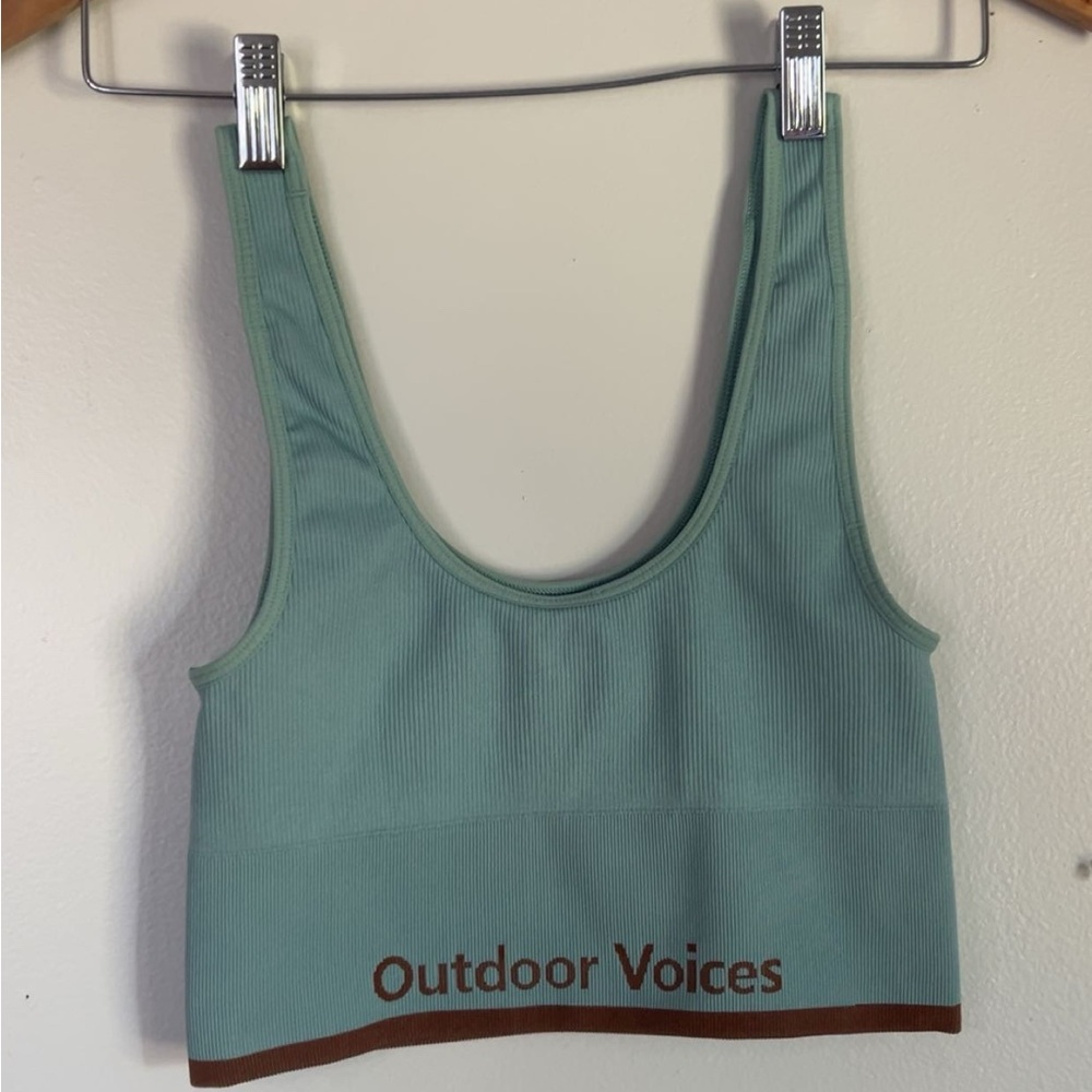 Outdoor Voices Green Sleeveless Fitted Crop Tank Top